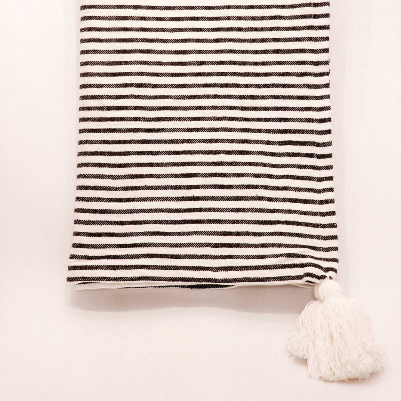 Black and Ivory Striped Tasseled Throw Blanket