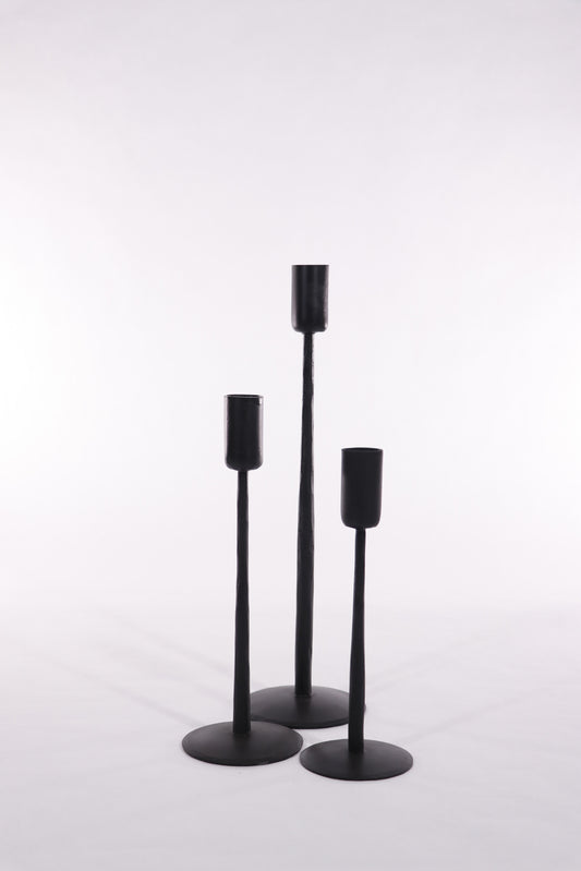Black Forged Metal Candle Holders Set of 3